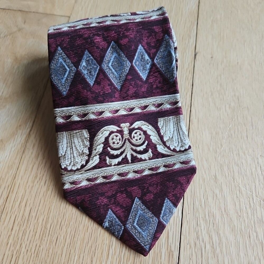 Fratelli 100% Silk Handmade In Italy Grecian Look Maroon Gray Black Men’s Tie